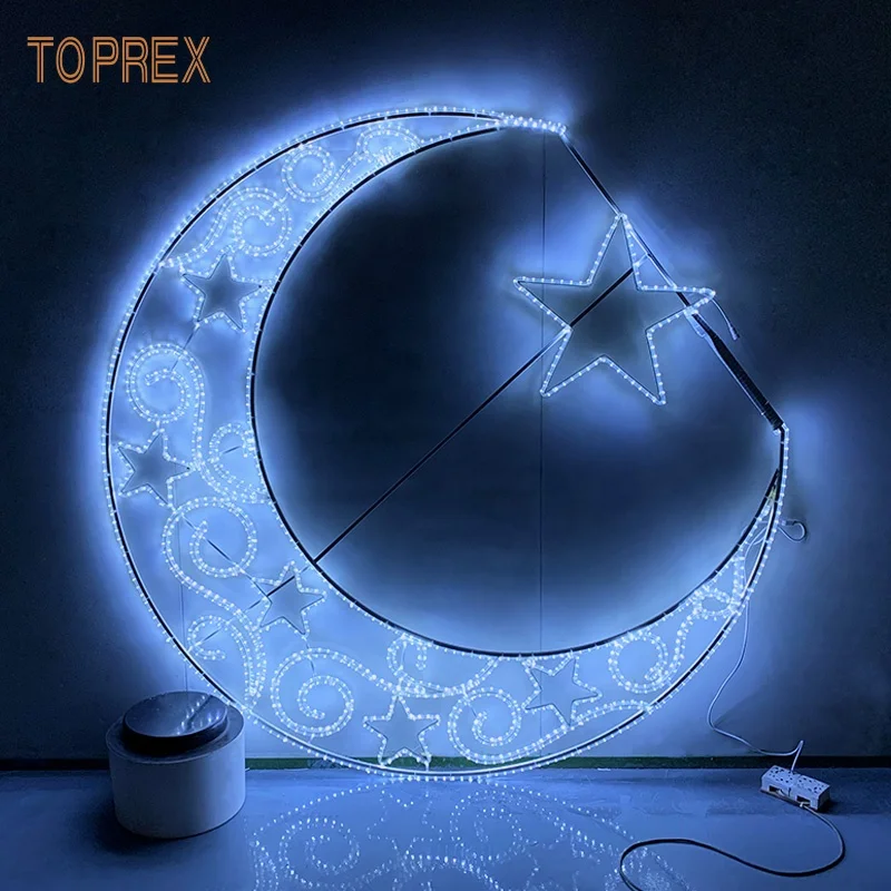New Year Festival Celebration Ramadan Lights Moon and Star Big Stong Iron Frame Ip65 Waterproof 3D Led Ramadan Motif Light