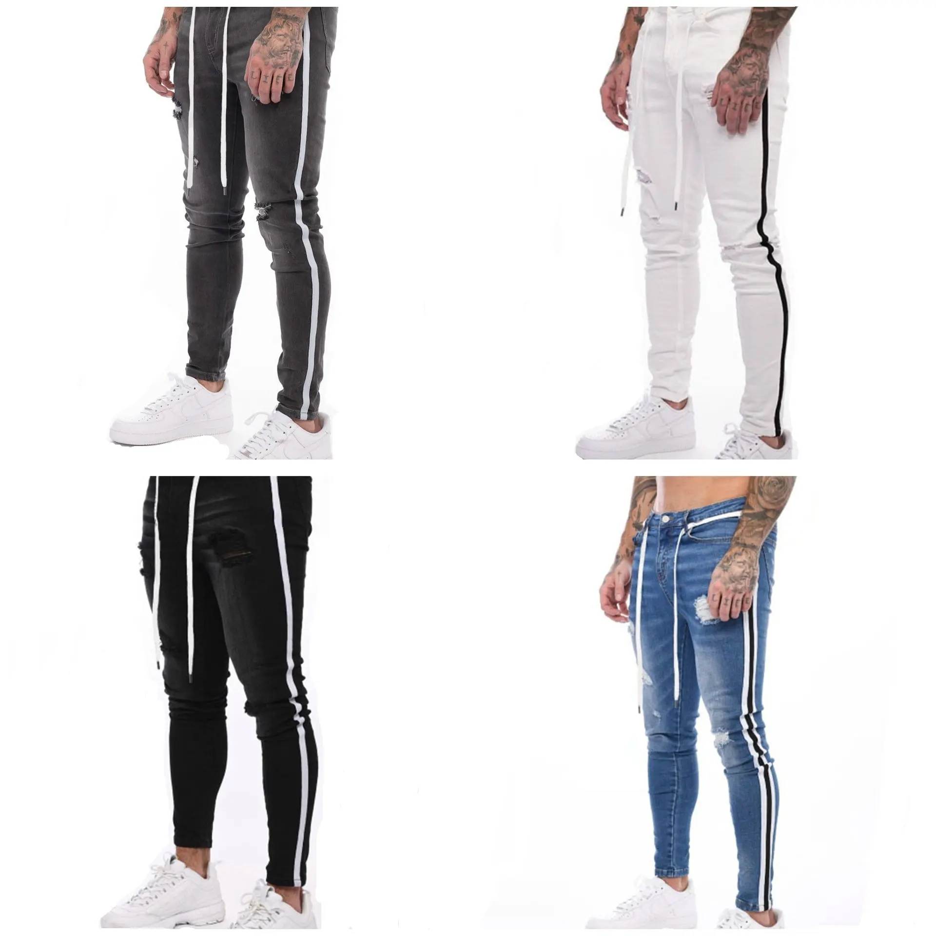 Factory Wholesale Demin Pencil Pants Stylish Skinny Ripped Men Fashion Jeans