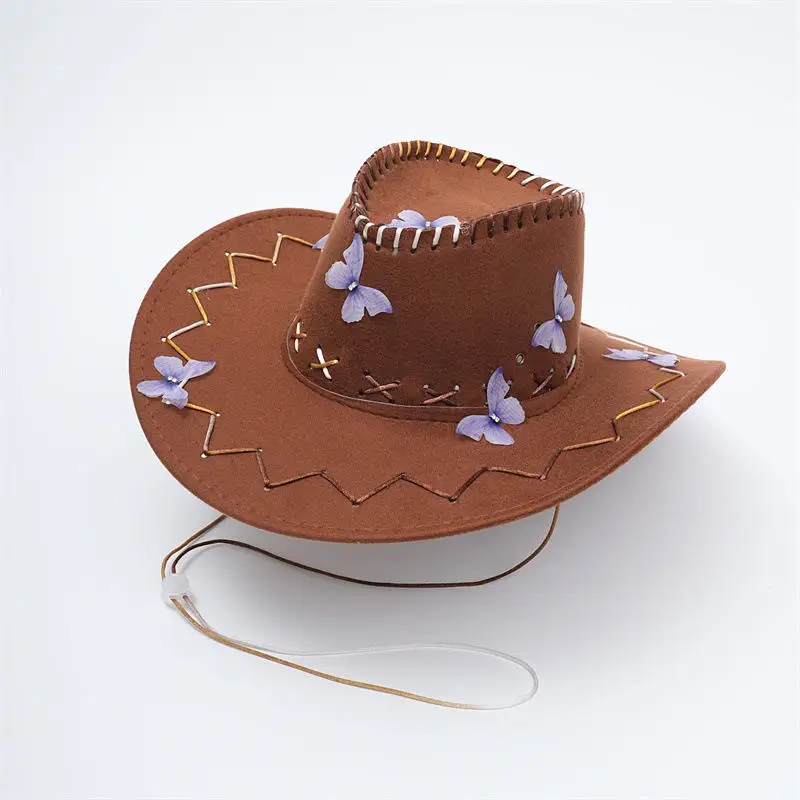 2024 New Style Summer Autumn Cowgirl Lady Spice Wind Sun Sunscreen Large Brim Seaside Vacation Custom Beach Bucket Cowboy Hat