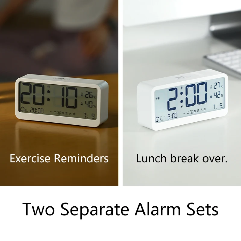 SHIMOYAMAElectronic Alarm Clock Large Display Date Temperature Humidity Battery Operated Digital Atomic Clock
