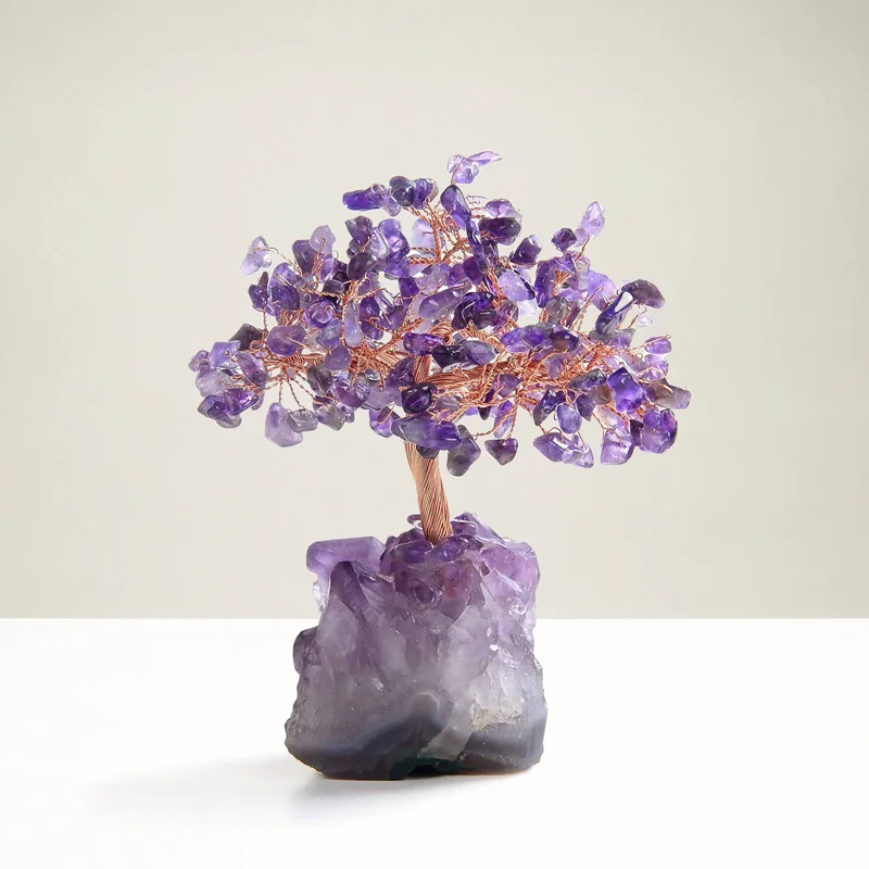 Natural Raw Stone Gravel Rose Quartz Gemstone Tree Of Life Healing Money Crystal Tree Room Decoration For Fengshui Gift