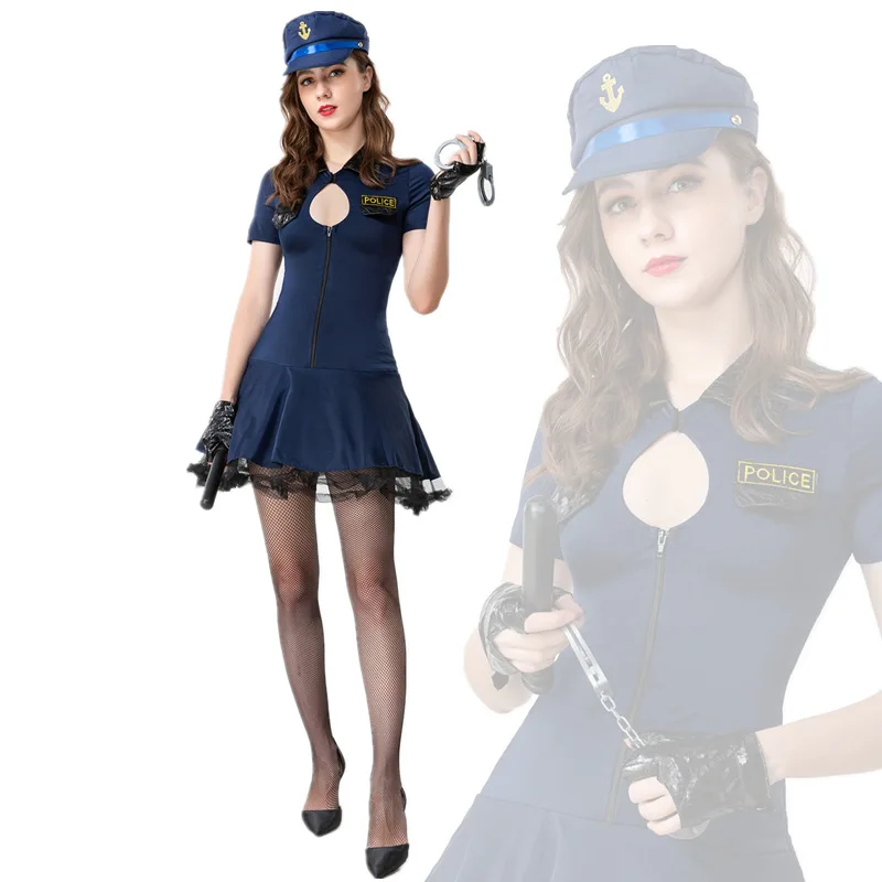 New Police Costume for Women Halloween Adult Party Dress Sexy Officer Costume