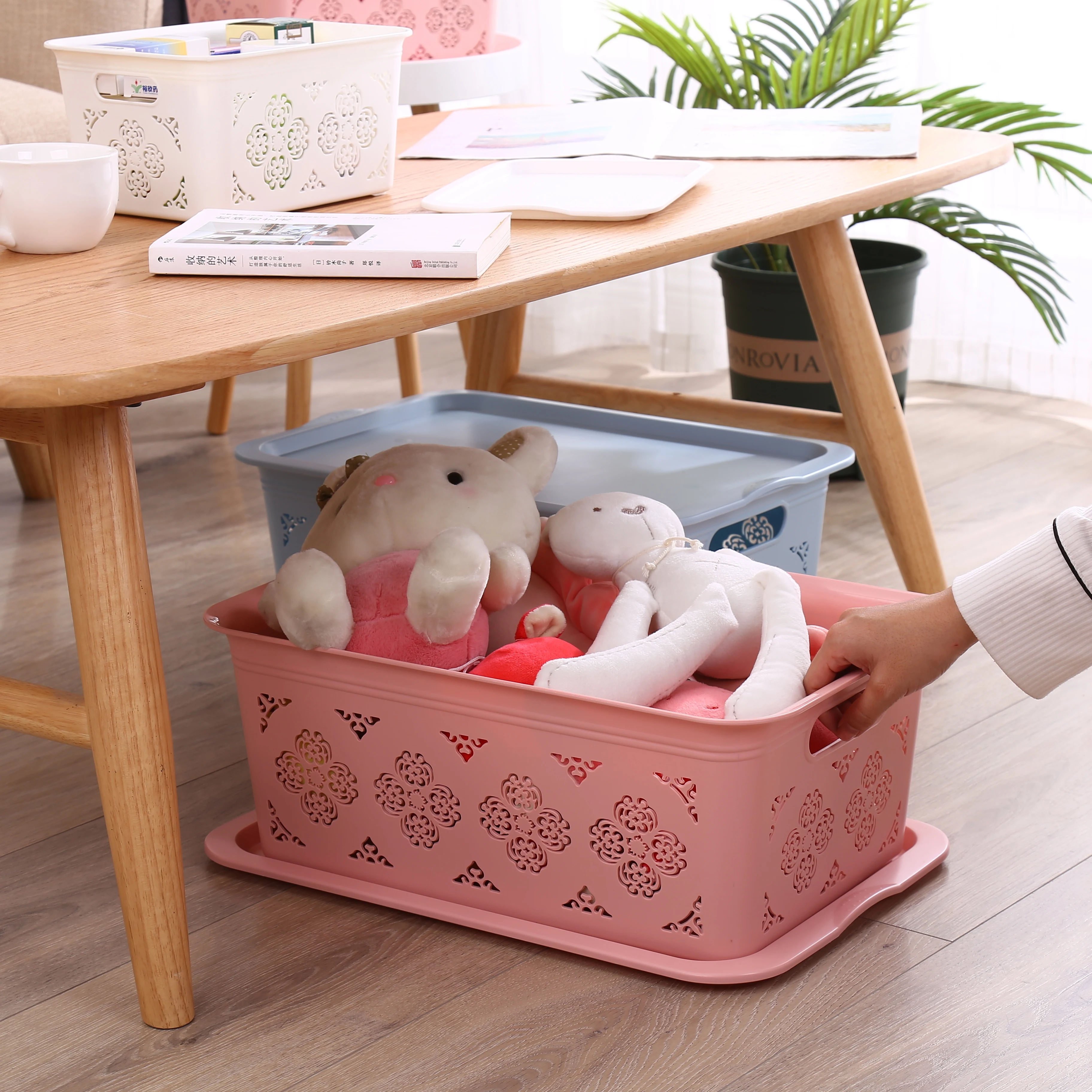 Plastic basket cloth organizer closet organizer stackable bins storage bins plastic storage box rattan basket with 3L/6L/9L/17L