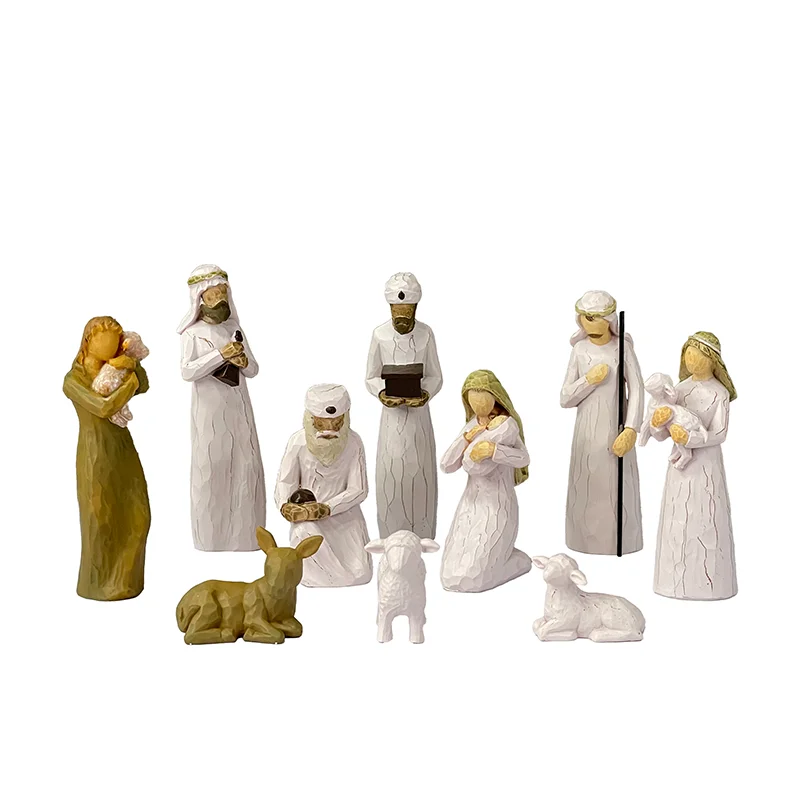 Nativity, Sculpted Hand-Painted Nativity Figures, 10-Piece Set Christ Birth of Jesus Resin Ornament Christmas