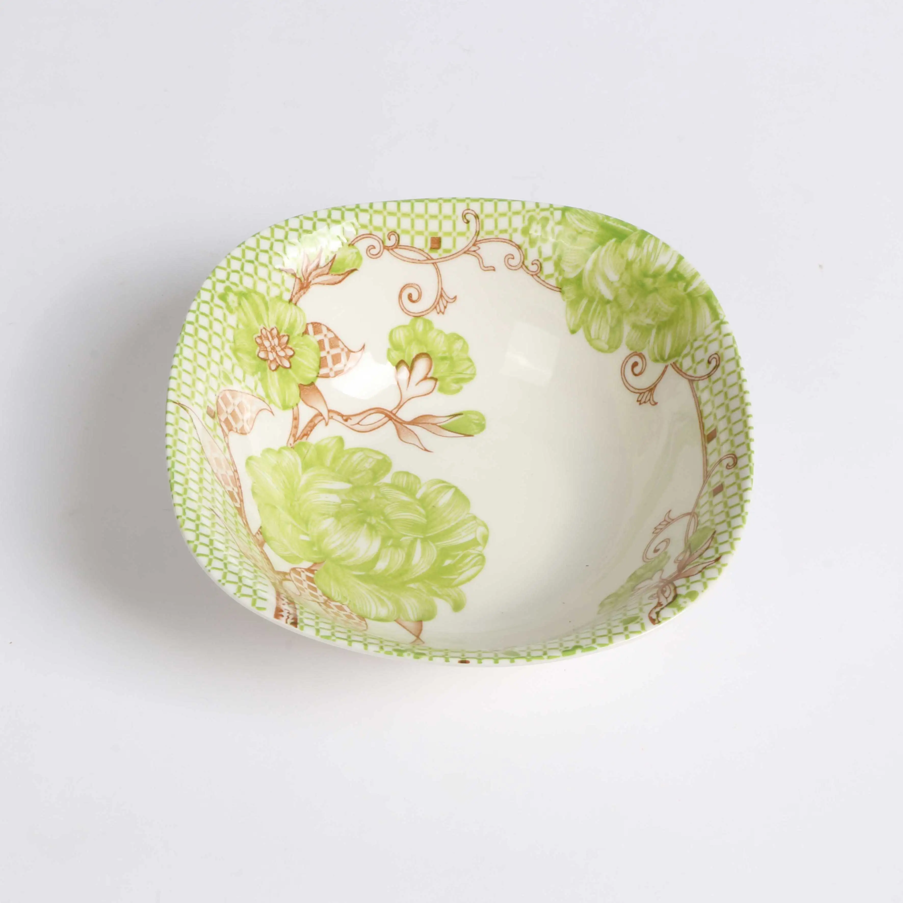 China Dinnerware Brand Square White Serving Ceramic Fruit Bowl For Salad Custom Print Square Salad Bowl Set