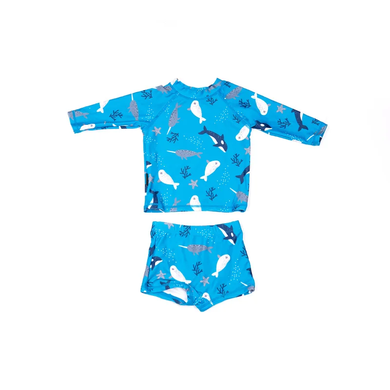 1-9 years old boys surfing swimsuit custom sun protection summer long sleeve shirts 2 pieces bathing suit swimwear