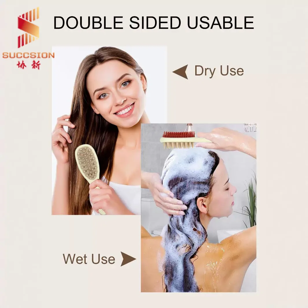 New multi-color double-sided hair brush with silicone and nylon teeth for smoothing hair and massaging scalp comb