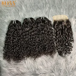 Bliss Hot Sale Pixie Curl Peruvian Hair Bundle Wholesale 3 Bundles with Closure Pack Hair Brazilian Raw Virgin Hair Bundle