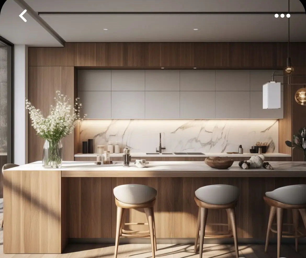 CBMmart Factory Custom Design Ready to Assemble Island Kitchen Cabinet Plywood Carcass Kitchen Furniture Cupboard With LED Strip