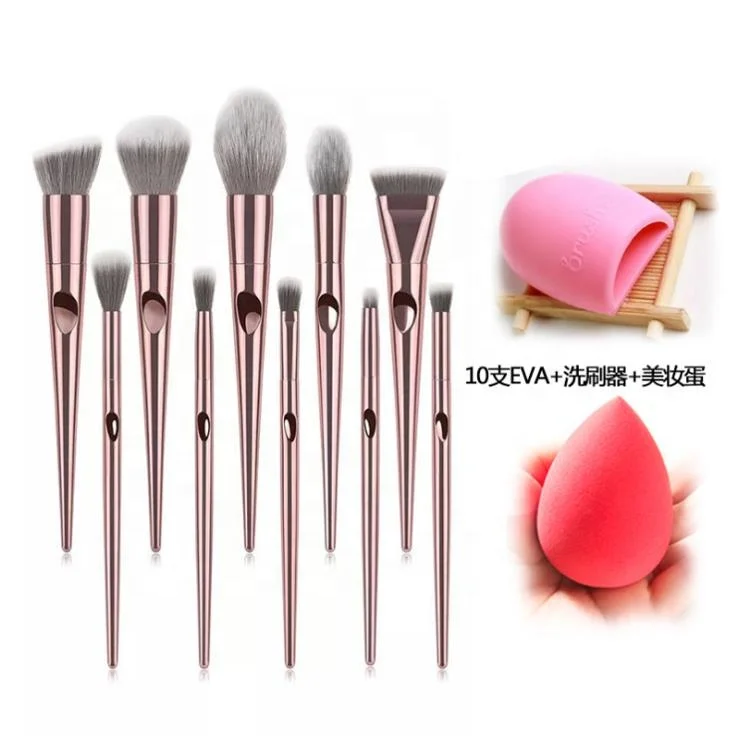 Makeup Brushes Set Professional With Case Sialia 10PCs Synthetic Rose Gold Cosmetic Brushes Sponge Brushes Cleaner Set  Own Name