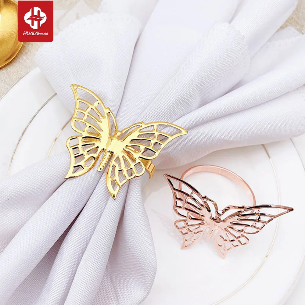 metal hollow insect gold butterfly decoration napkin rings for wedding decor banquet