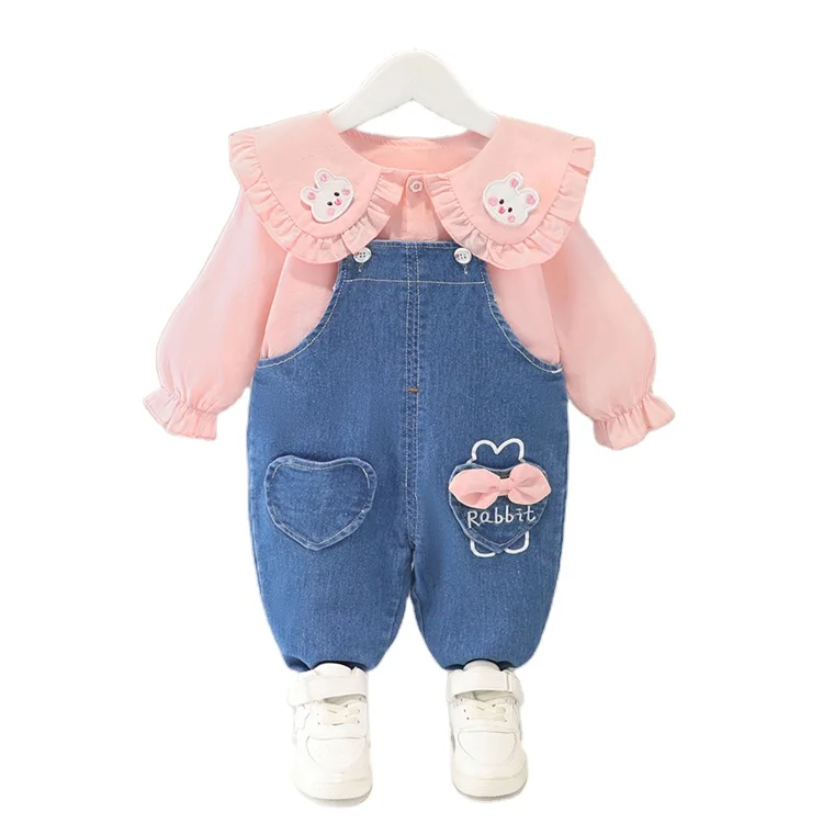 kids girls blouse with jeans sets wholesale children quality clothing denim jeans girls clothes