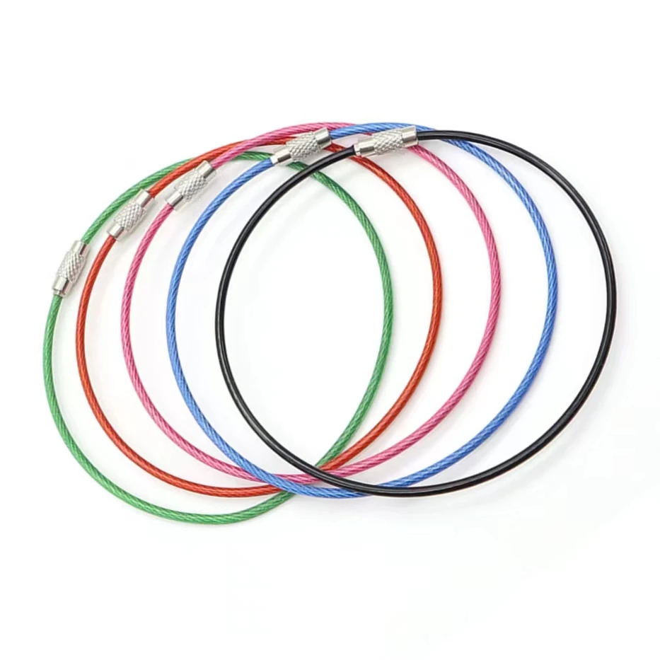 Key Rings Screw Stainless Steel Wire Rope Keychains Cable Luggage Ring  Heavy Duty Luggage Tags Loops Tag Keepers