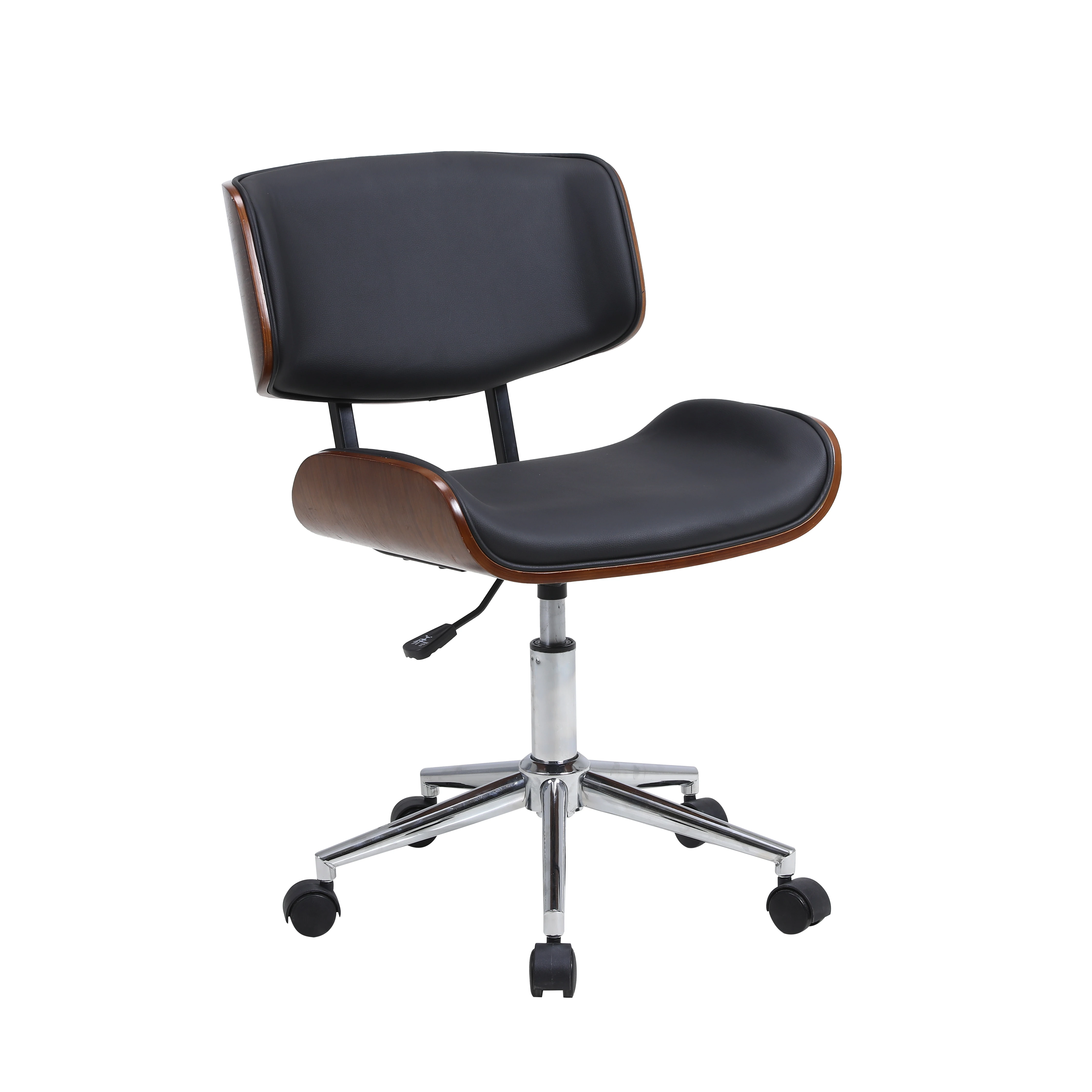 Swivel Task Chair wood side Chair  in black Faux Leather and Chrome Finish