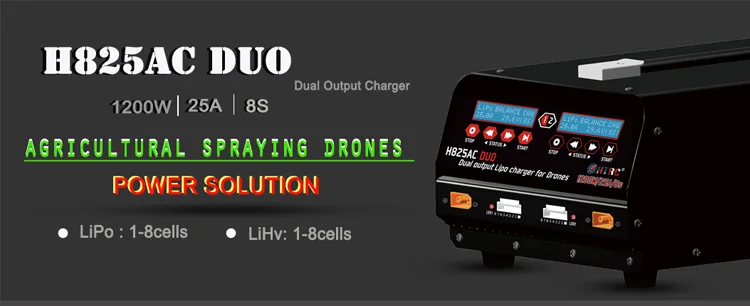 HTRC H825AC DUO 1-8s Lipo/Lihv Battery Balance Charger 1200W 25A Dual Output for Drone RC Toy Lipo Battery Balance Charger