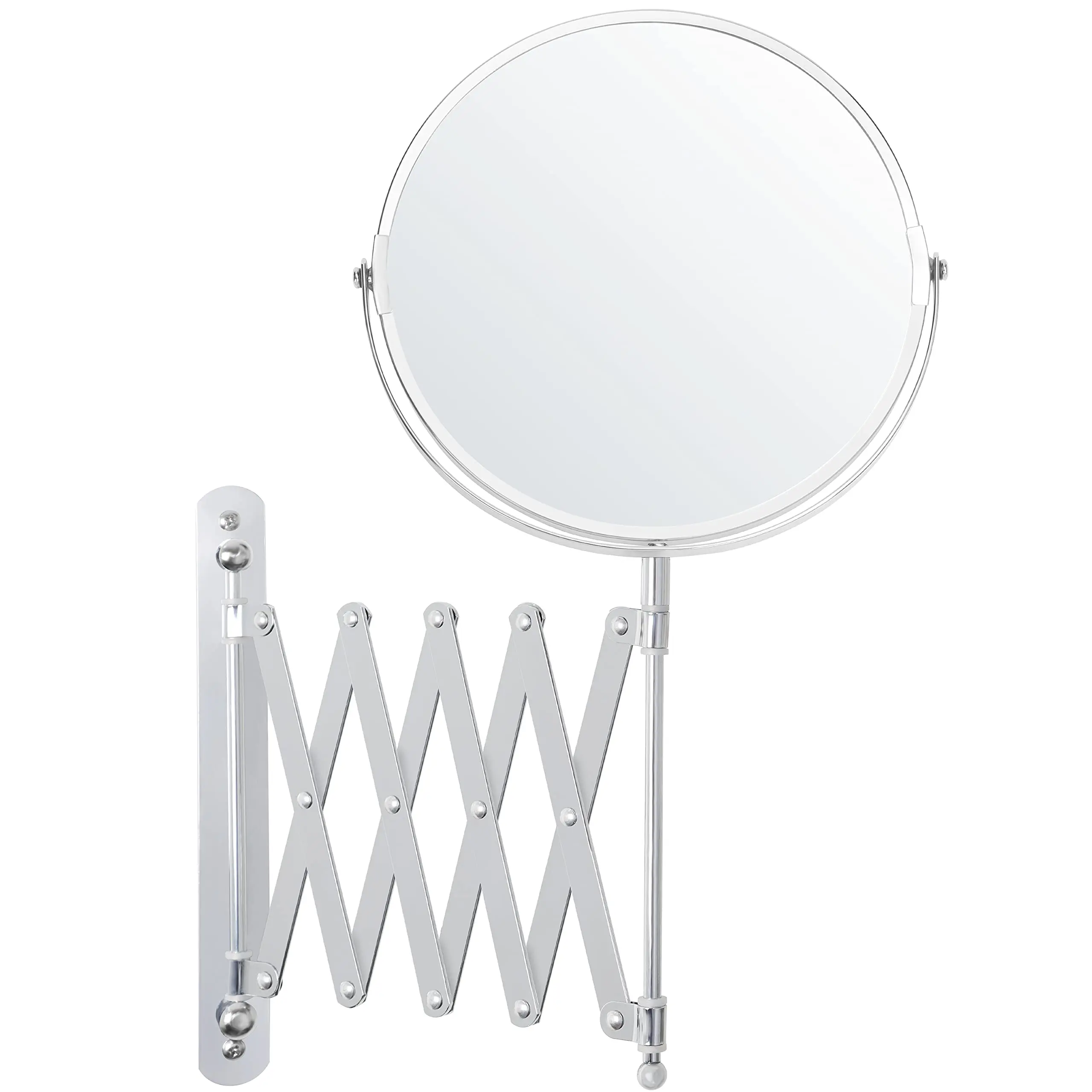 High Quality Bathroom Extendable Wall Mounted Accordion Makeup Mirror Cosmetic Mirror Metal Double Round Chrome