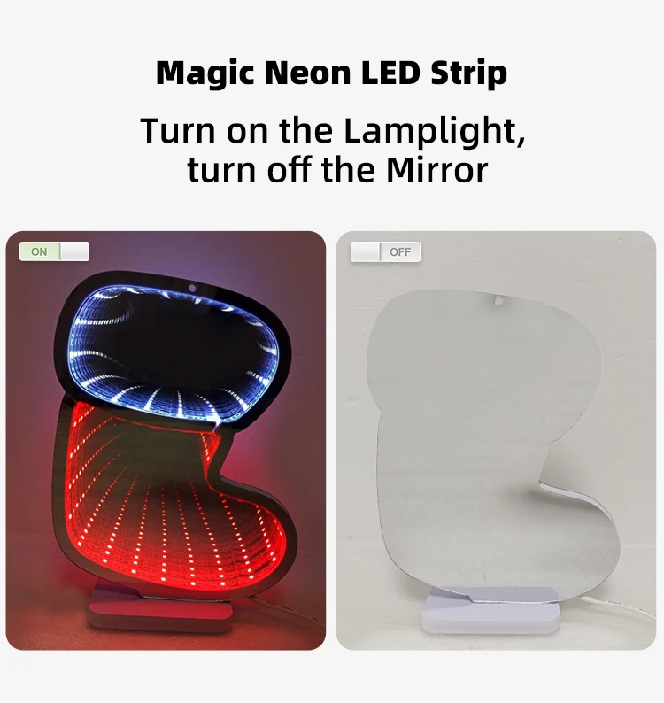 Dropshipping Free Design 3D Christmas Infinity Mirror Custom Neon Infinity Vanity Mirror Sign of Flowers Socks