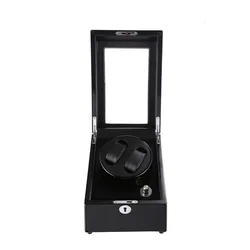 Hot selling wholesale manual black paint baking watch winder shell manufacturing custom logo wooden box watch box