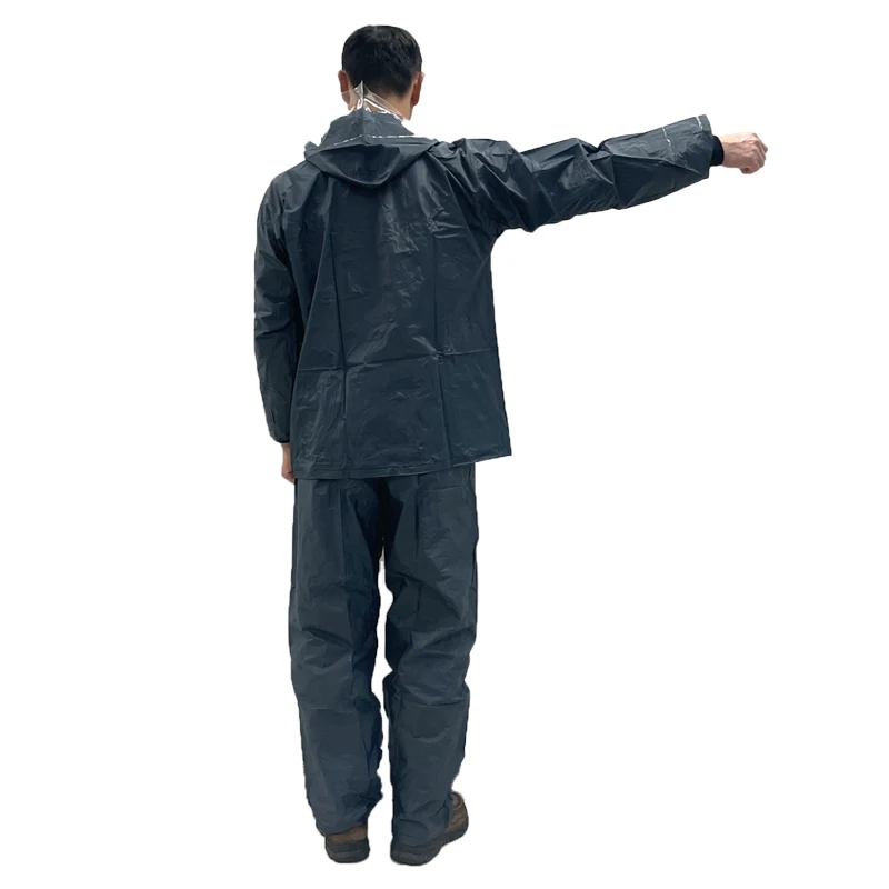 Waterproof 0.15mm PVC film weldable rain wear blue color rain suit for man women