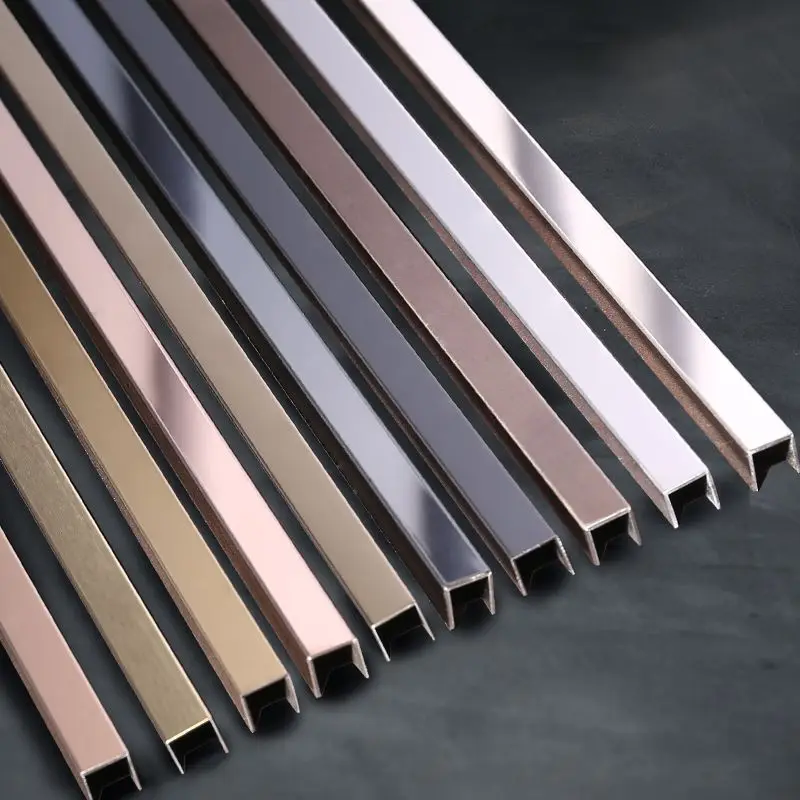 201 304 316L PVD Coated Gold Rose Gold Black Mirror Hairline 0.5mm To 1.2mm Stainless Steel Tile Trim U Channel for decor