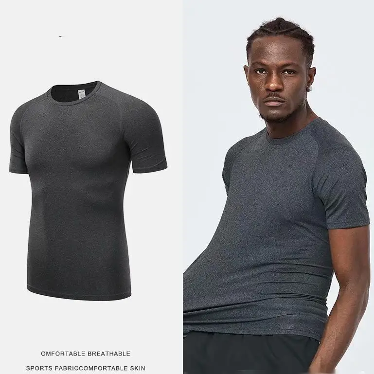 MOQ 1Pcs men gym set dry fitness fit t-shirt polyester t shirt gym shirt men