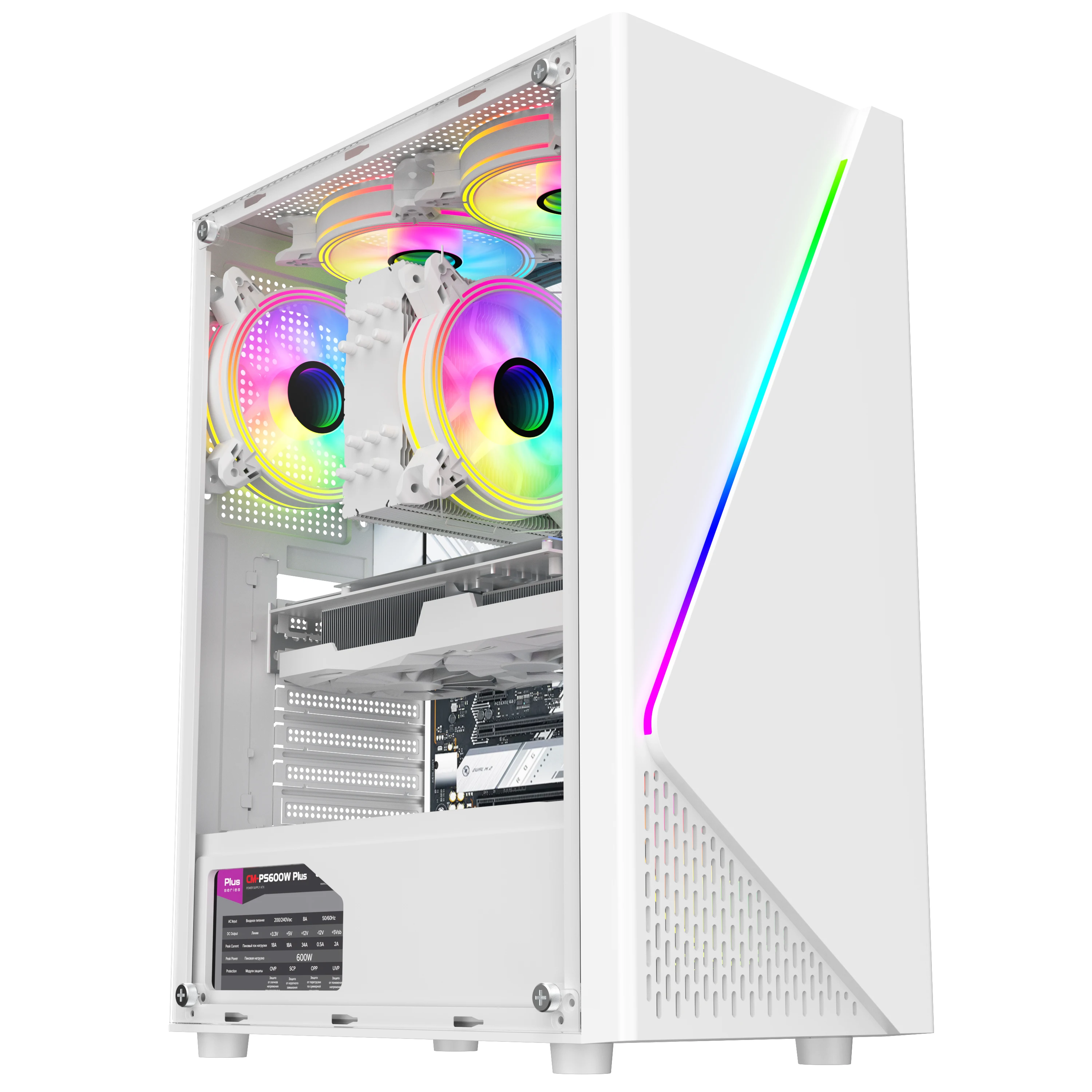 Ruix Achillies white color ATX motherboard design pc case sea view mid tower desktop gaming computer case