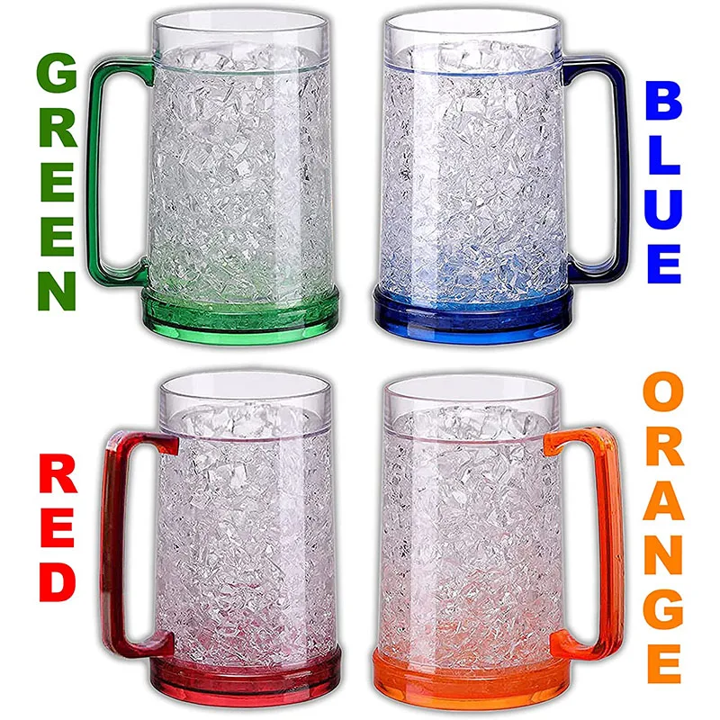 Hot sell Double Walled Plastic Beer Freezer Mugs With Gel