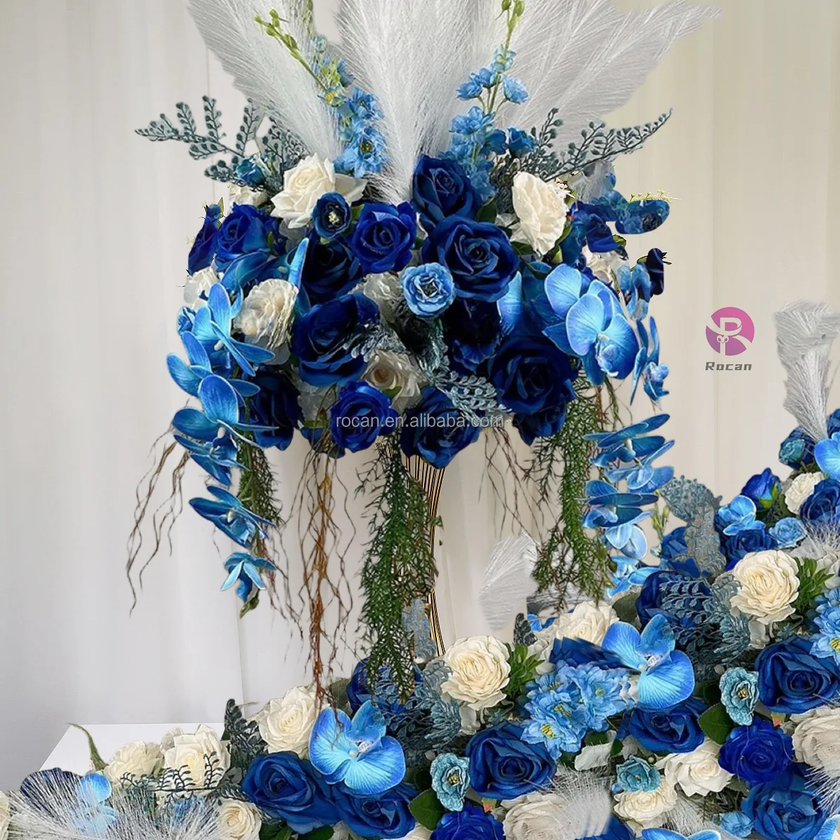 Royal blue flower ball floral runner Garland artificial silk rose white Greenery royal blue wedding flower