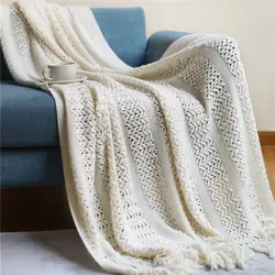 Farmhouse Knitted Throw Blankets Couch Bed Lightweight Decorative Blankets Soft Cozy Knit Blanket with Tassel