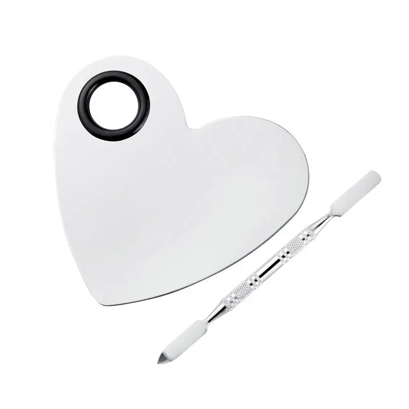 Heart Metal Stainless Steel Make Up Gifts Makeup Foundation Mixing Palette Plates and Spatula Tools
