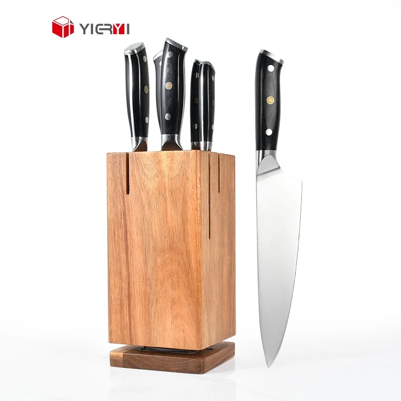 German 1.4116 steel 5pcs Chef Knife germany 1.4116 Kitchen Knives Handmade With Pakka Wood Handle with knife block