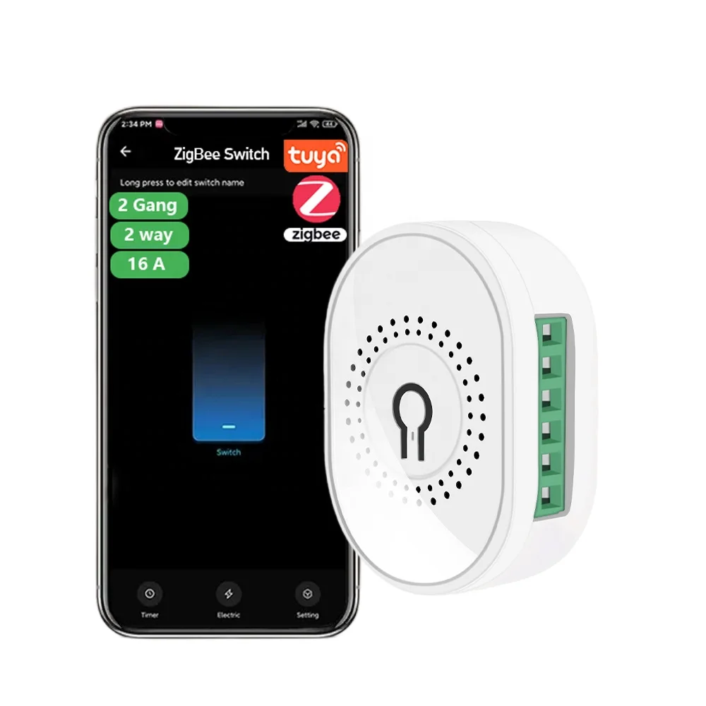 ZigBee3.0 16A Power Smart Switch 1/2Gang 2Way Tuya mini Wireless Google Smart Home Voice Controller Electric Light Switches