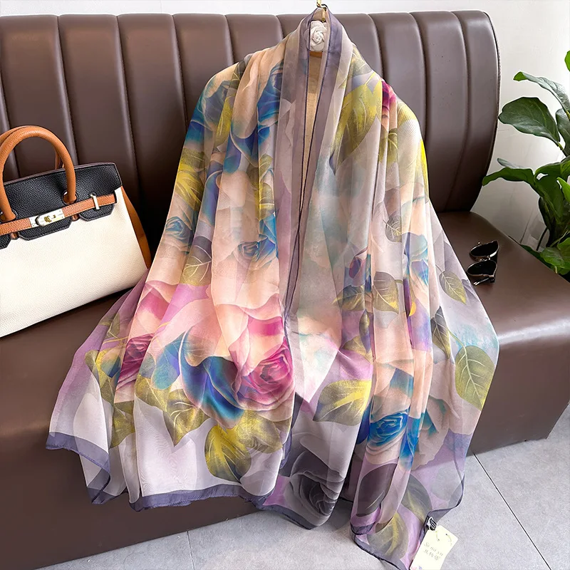 New Yourou Yarn Versatile Long Silk Scarf Beach Sun Protection Large Shawl Travel Vacation Scarf Cloak Gauze Scarf