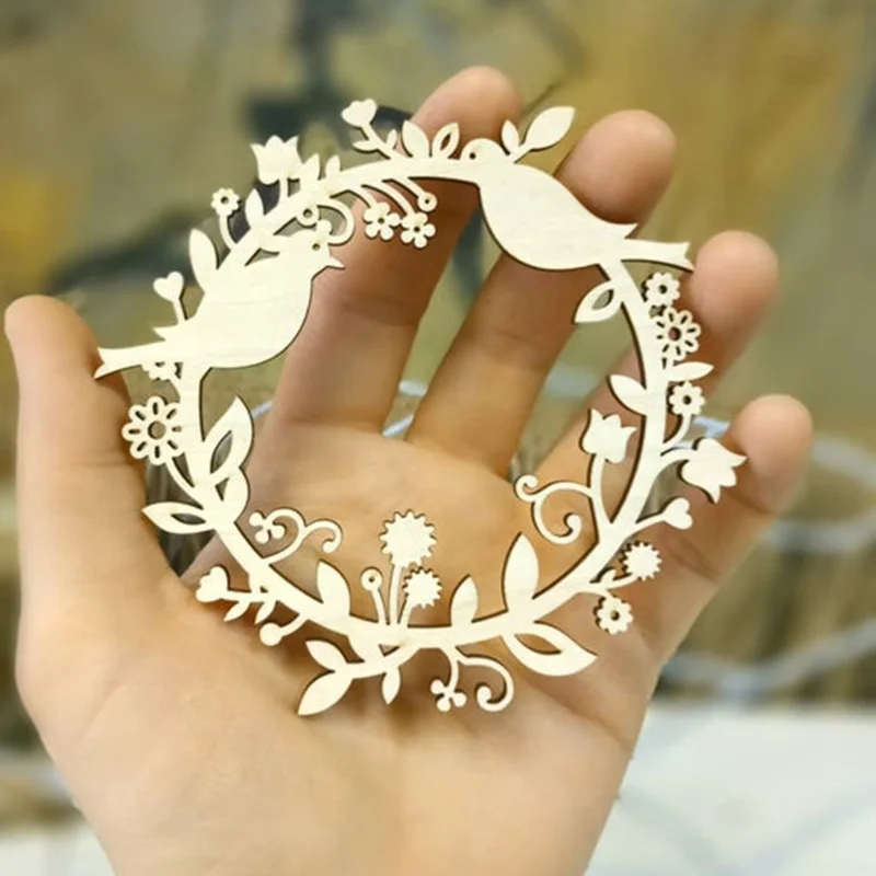 Wreath shaped wooden frame Scrapbook blank wood carving frame wooden embellishments