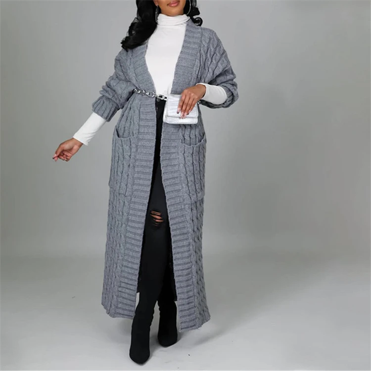 Wholesale 2022 autumn winter heavy knitted sweater jacquard knit sweater cardigan long sweater dress long sleeve