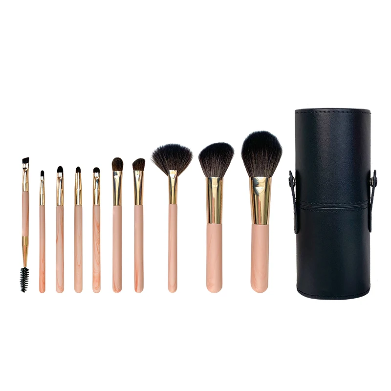 Portable Mini Animal Goat Hair 10 Pcs Makeup Brush Set Loose Powder Blush Concealer Eyebrow Pony Hair Eye Shadow Makeup Brushes