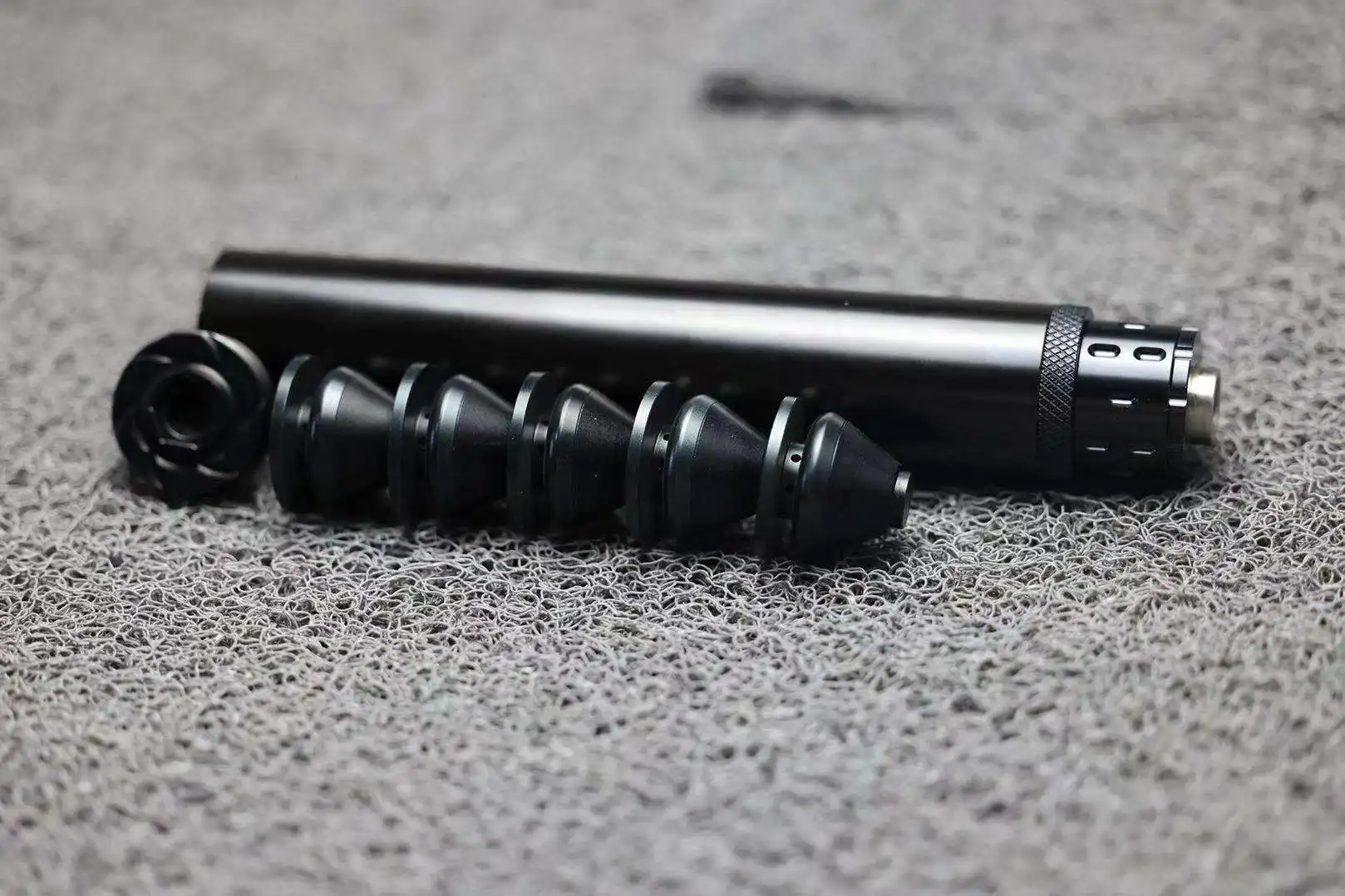 8'L 1.58' OD Stainless Steel Tube Fuel Filter Solvent Trap 1.375x24 + x5 Aluminum 7075 Spade Cone Cups Steel Recoil Booster