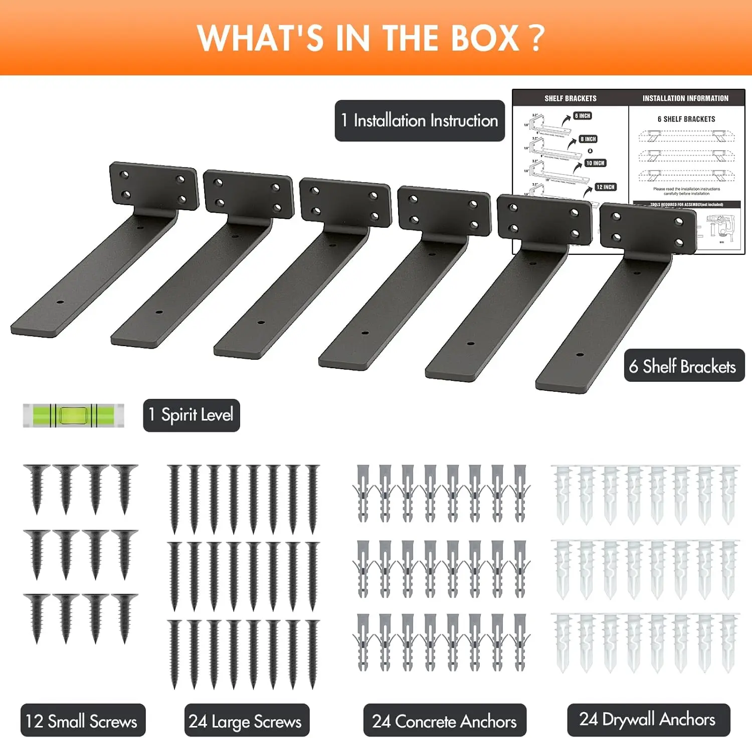 10 Inch Black Floating Shelf Bracket Heavy Duty Metal Wall Shelf Brackets with 1/5 Inch Thick and Holds 160+lb for Wood Shelves