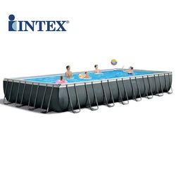intex 26374 large swimming pool metal frame rectangular above ground swimming pool