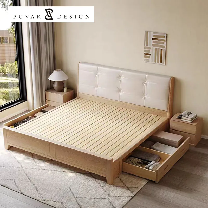 Modern Design Durable King Size Solid Wood Bedroom Furniture Set Simple Double Storage Bed