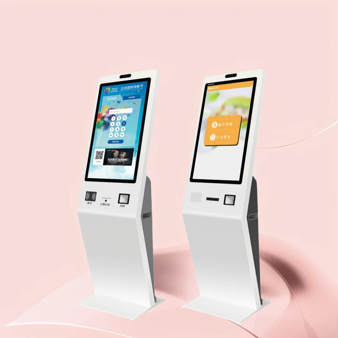 27 Inch Led Light Decor Self Service Touch Screen Kiosk Windows Qr Scanner Printer Finger Print