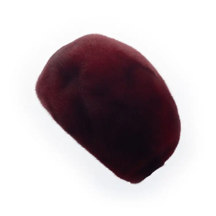 8 colors available luxury burgundy color free size women winter mink fur beanie hat