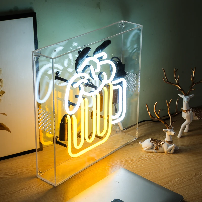 3D illuminated home decoration RGB cup design lighted glass neon sign for party