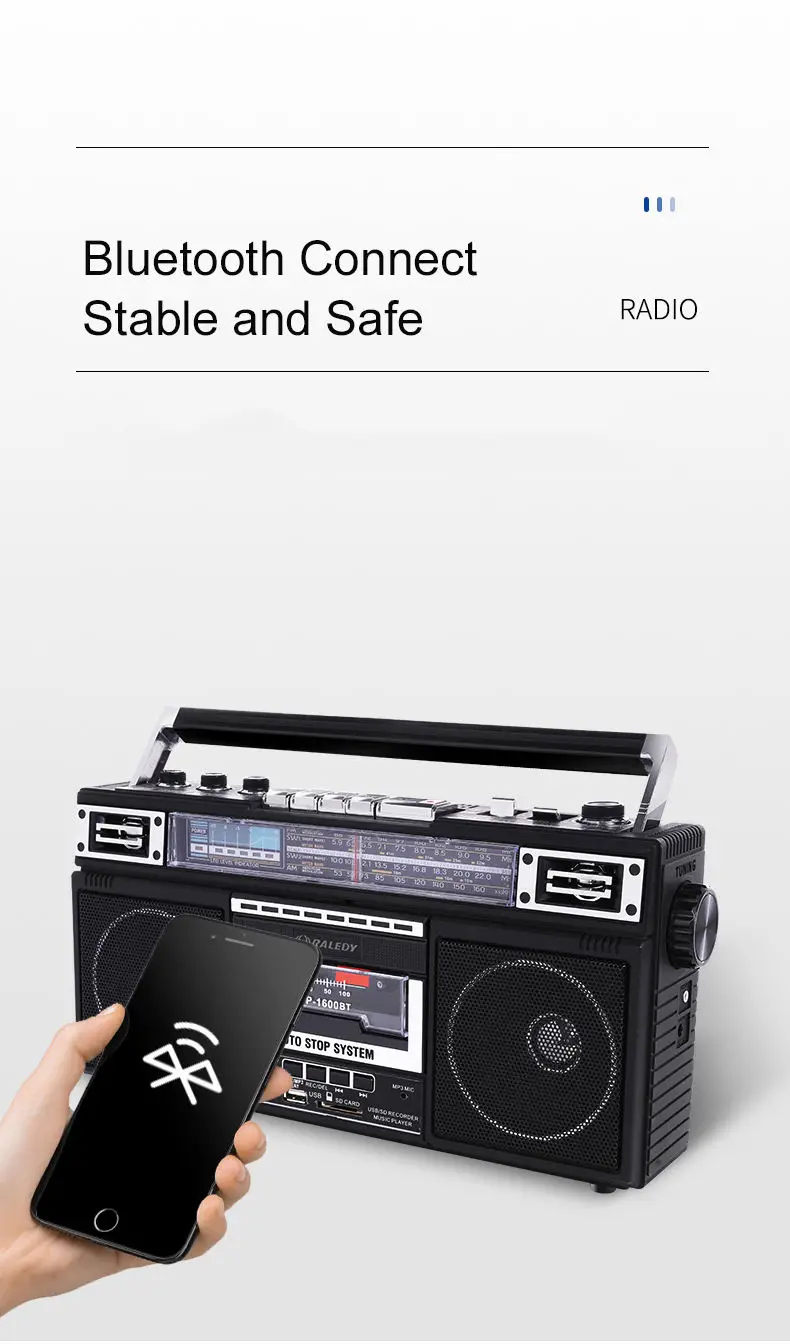 Vofull Hot Selling AM / FM  Internet Radio Rechargeable Portable Radio Cassette Recorder Radio