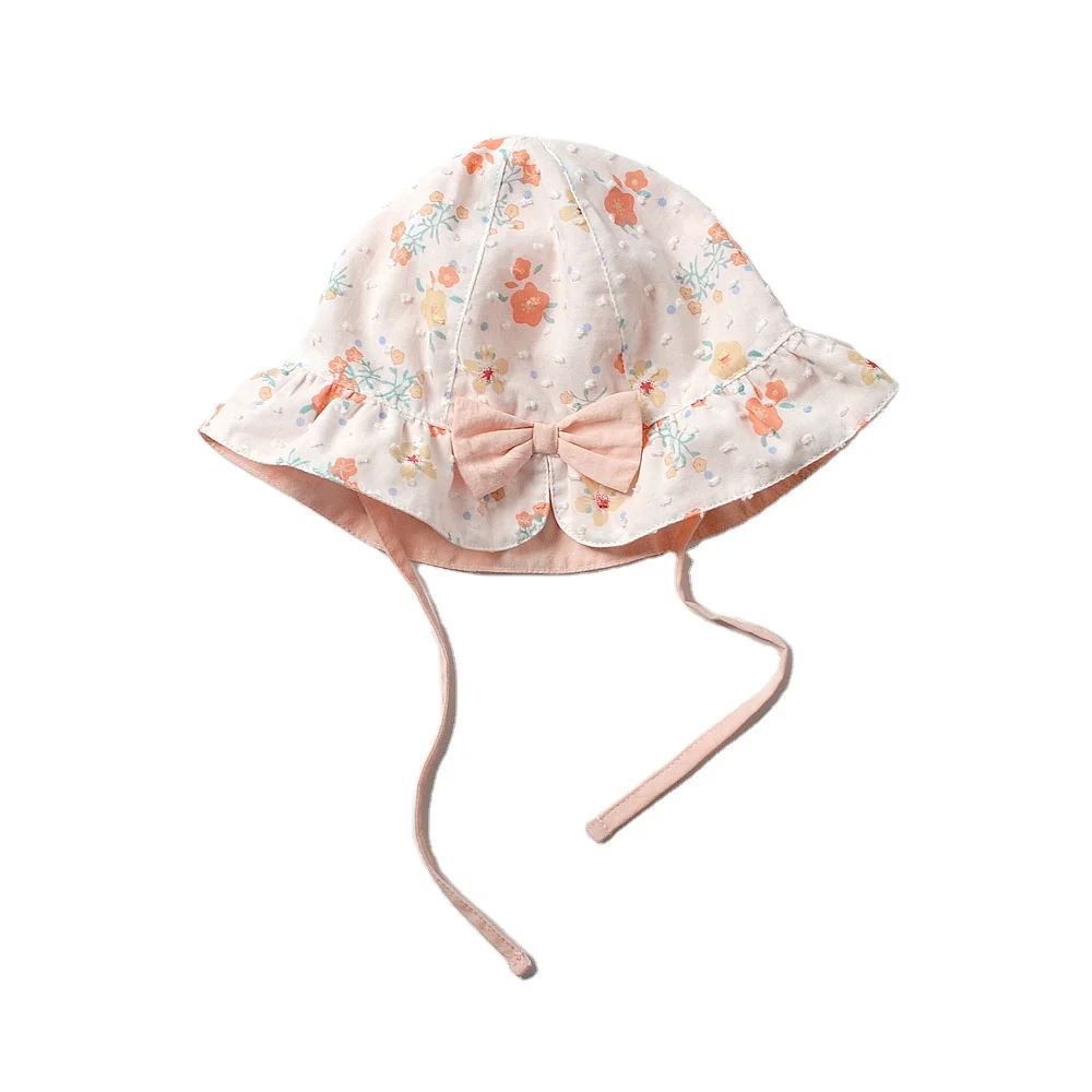 Spring, summer and autumn new products girls cotton sunshade basin cap baby floral bow lady sunscreen sunhat