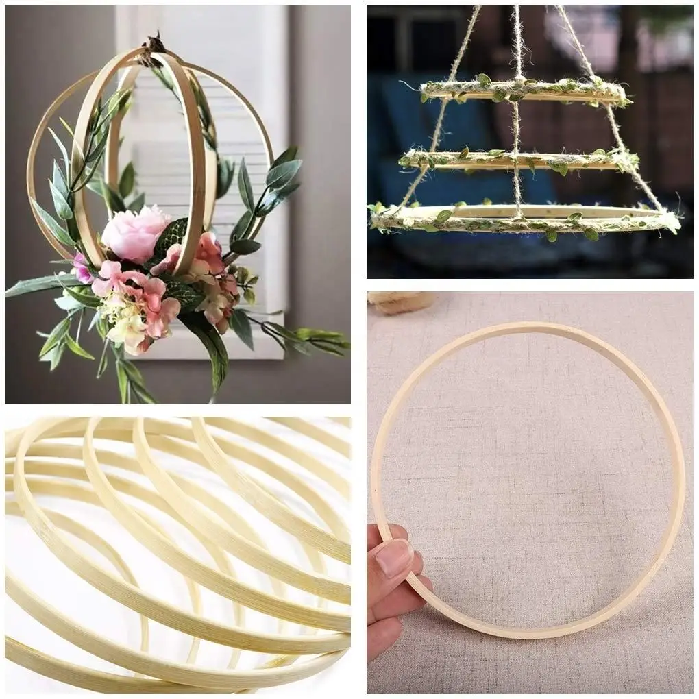 Large Wreath Craft Rings Circles Macrame Hoops Diy Dream Catcher, Wedding Decor, Wall Hanging Crafts Wooden Bamboo Floral Hoop