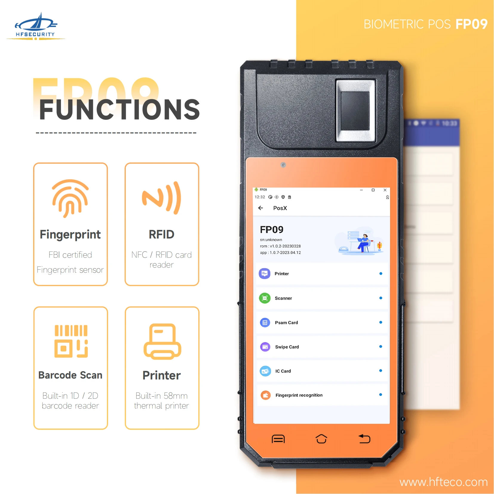 FP09 Android 4G WIFI NFC pda Fingerprint Scanner POS Machine with Printer for Warehouse