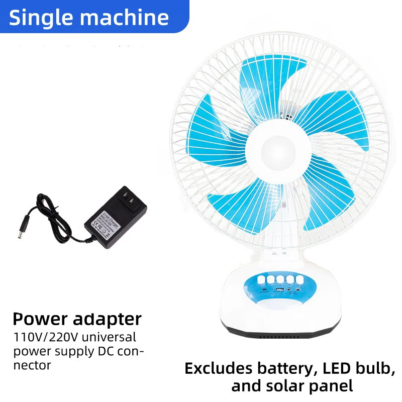 Built-in LED Lithium Battery Solar Panel Fan Home Rechargeable 12 Inch 3 Gears Table Solar Fan