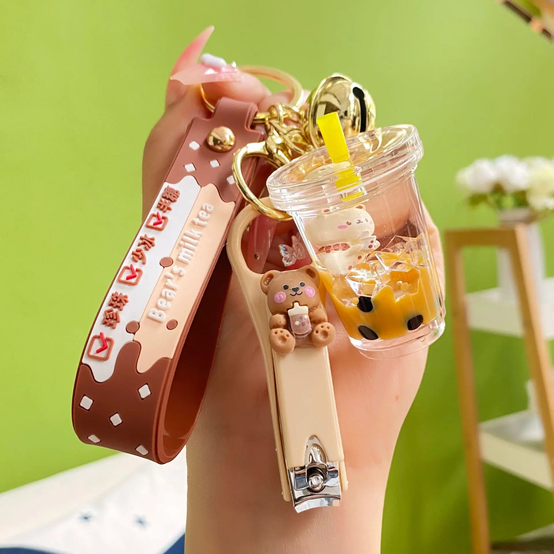 Wholesale Leather Rope Lollipop Bell Teddy Bear Milk Tea Cup Anime Cartoon Car Acrylic Keychain