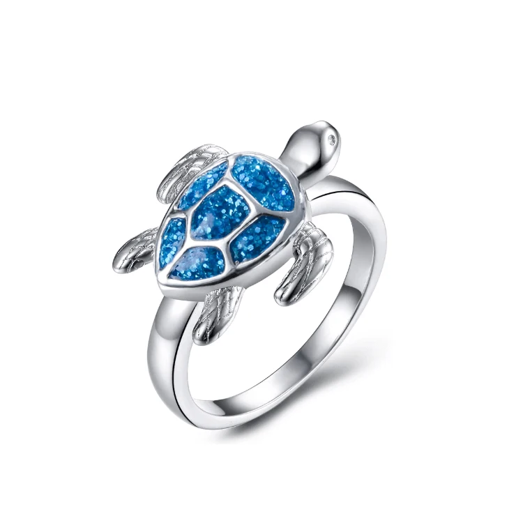 925 Sterling Silver Tortoise Ring Created Opal Sea Turtle Rings Jewellery